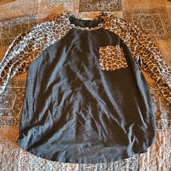 Leopard Print Sleeve Raglan Top - Picture 1 of 4